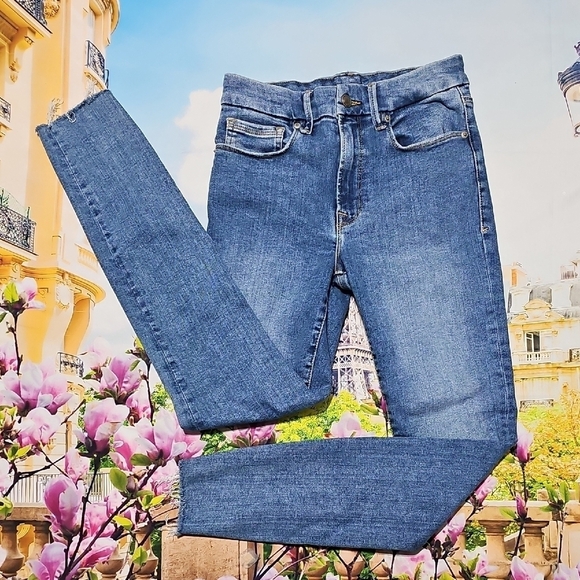 Good American Raw Hem Skinny High Waist Blue Jeans Size 00-4 - Picture 1 of 5